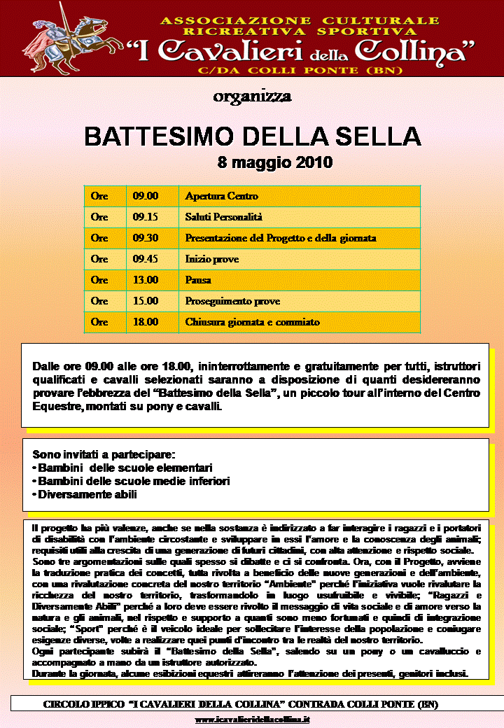 Programma Battesimo della sella